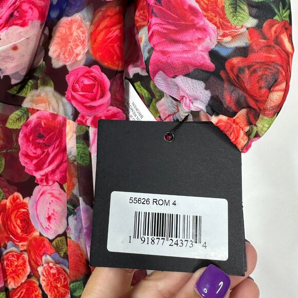 NWT Mac Duggal Multicolor Floral Front Tie Puff Sleeve Flowy Dress #A0538- 41 - Picture 4 of 10